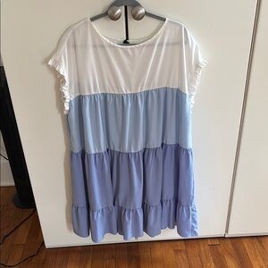 Women's Blue and White Tiered Dress